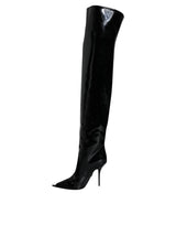 Dolce & Gabbana Black Patent Leather Knee High Boots Shoes - Hilstor