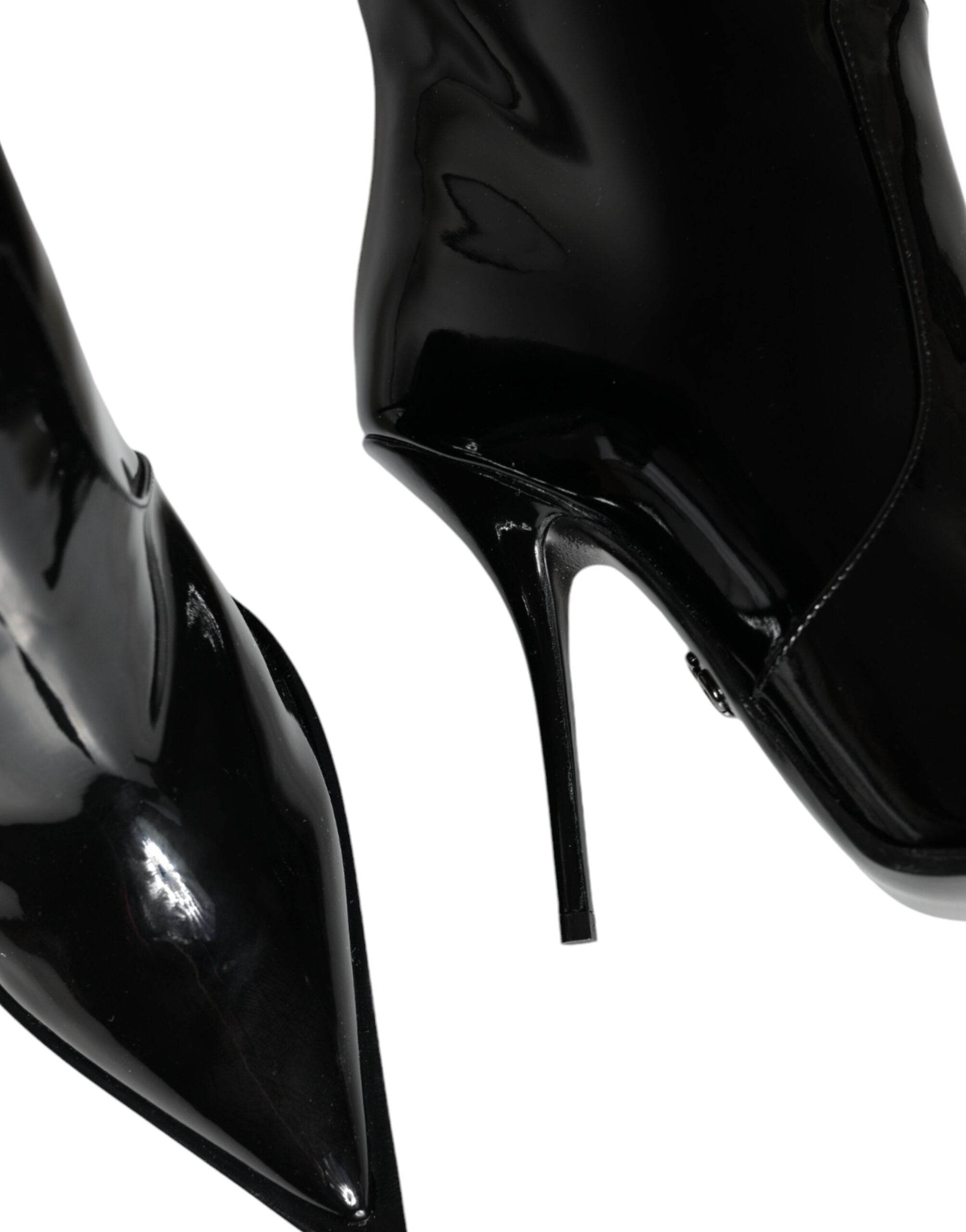 Dolce & Gabbana Black Patent Leather Knee High Boots Shoes - Hilstor