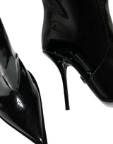Dolce & Gabbana Black Patent Leather Knee High Boots Shoes - Hilstor