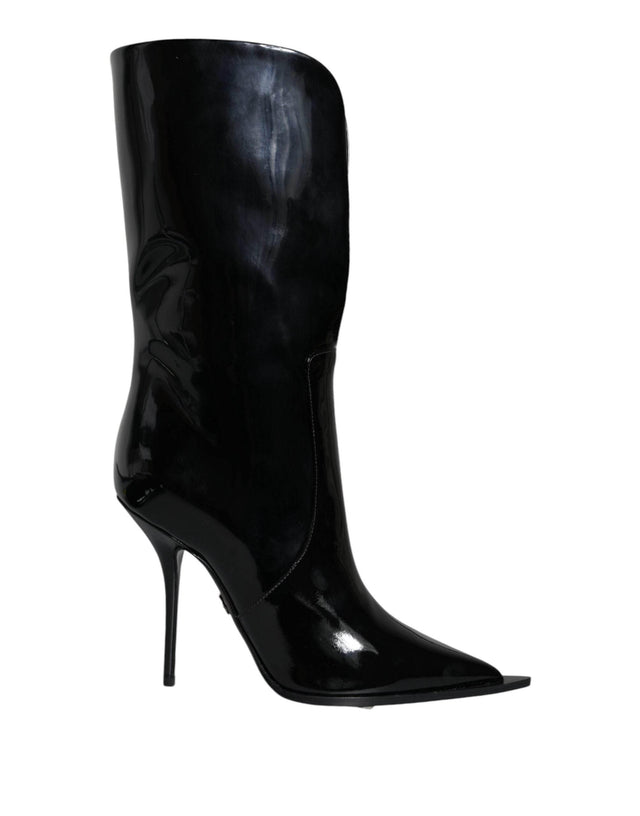 Dolce & Gabbana Black Patent Leather Mid Calf Boots Shoes - Hilstor