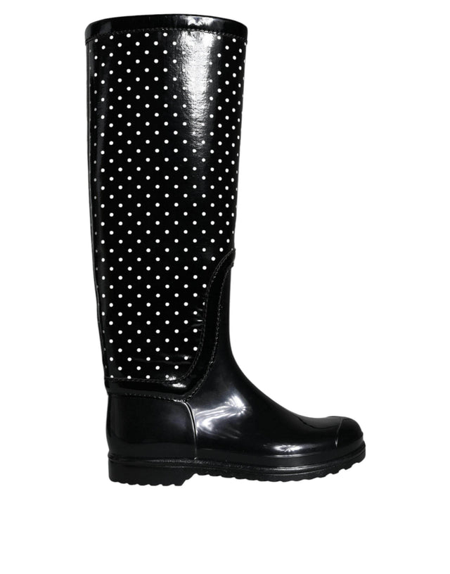 Dolce & Gabbana Black Polka Dot Rubber Knee High Boots Shoes - Hilstor