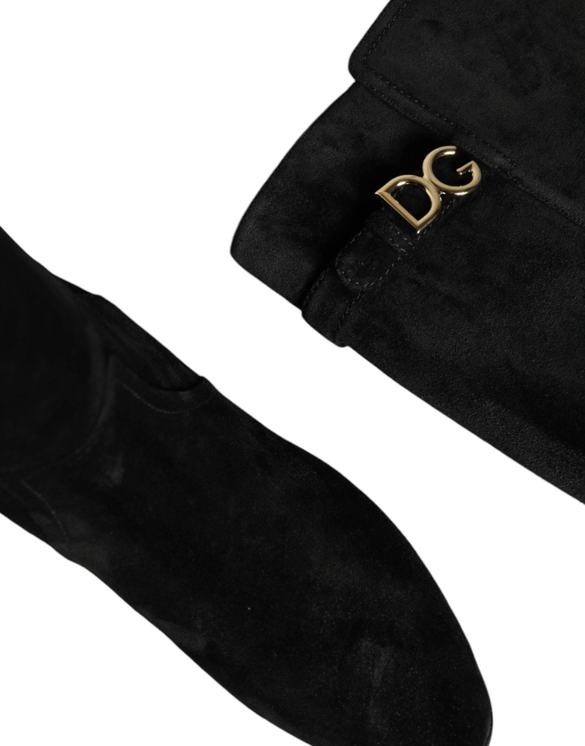 Dolce & Gabbana Black Suede Leather Knee High Boots Shoes - Hilstor