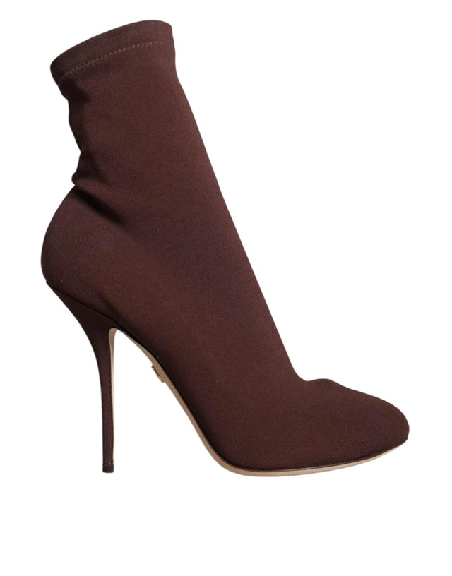 Dolce & Gabbana Brown Stiletto Heels Socks Ankle Boots Shoes - Hilstor