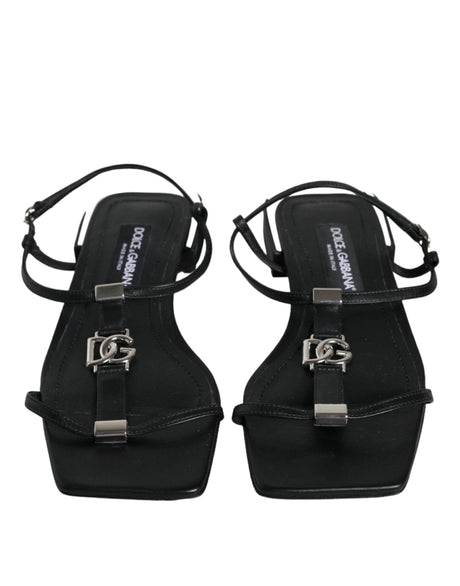 Dolce & Gabbana Black Leather Logo Ankle Strap Keira Sandals Shoes - Hilstor