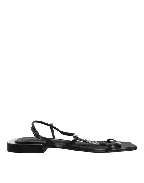 Dolce & Gabbana Black Leather Logo Ankle Strap Keira Sandals Shoes - Hilstor