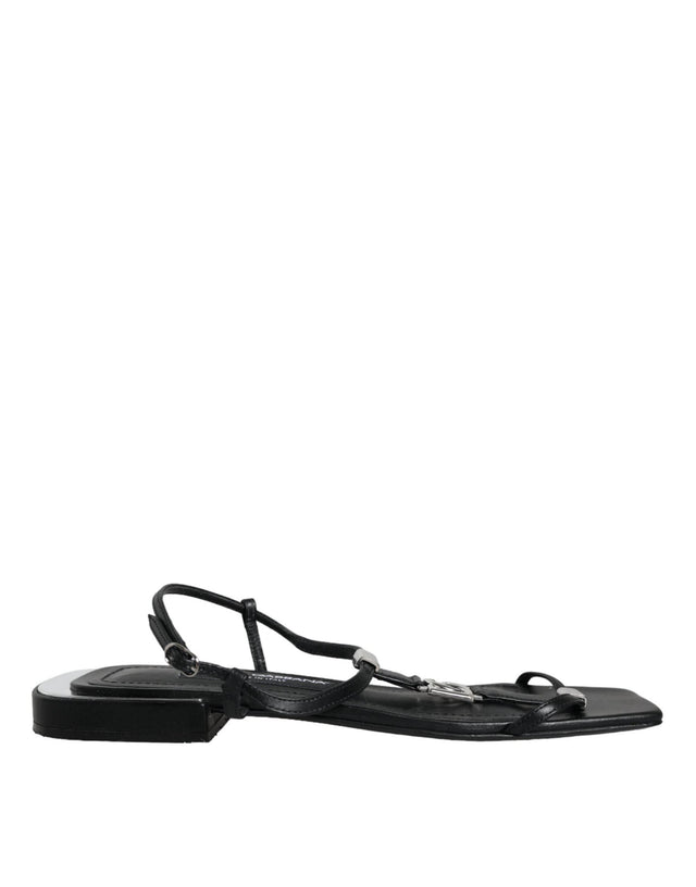 Dolce & Gabbana Black Leather Logo Ankle Strap Keira Sandals Shoes - Hilstor
