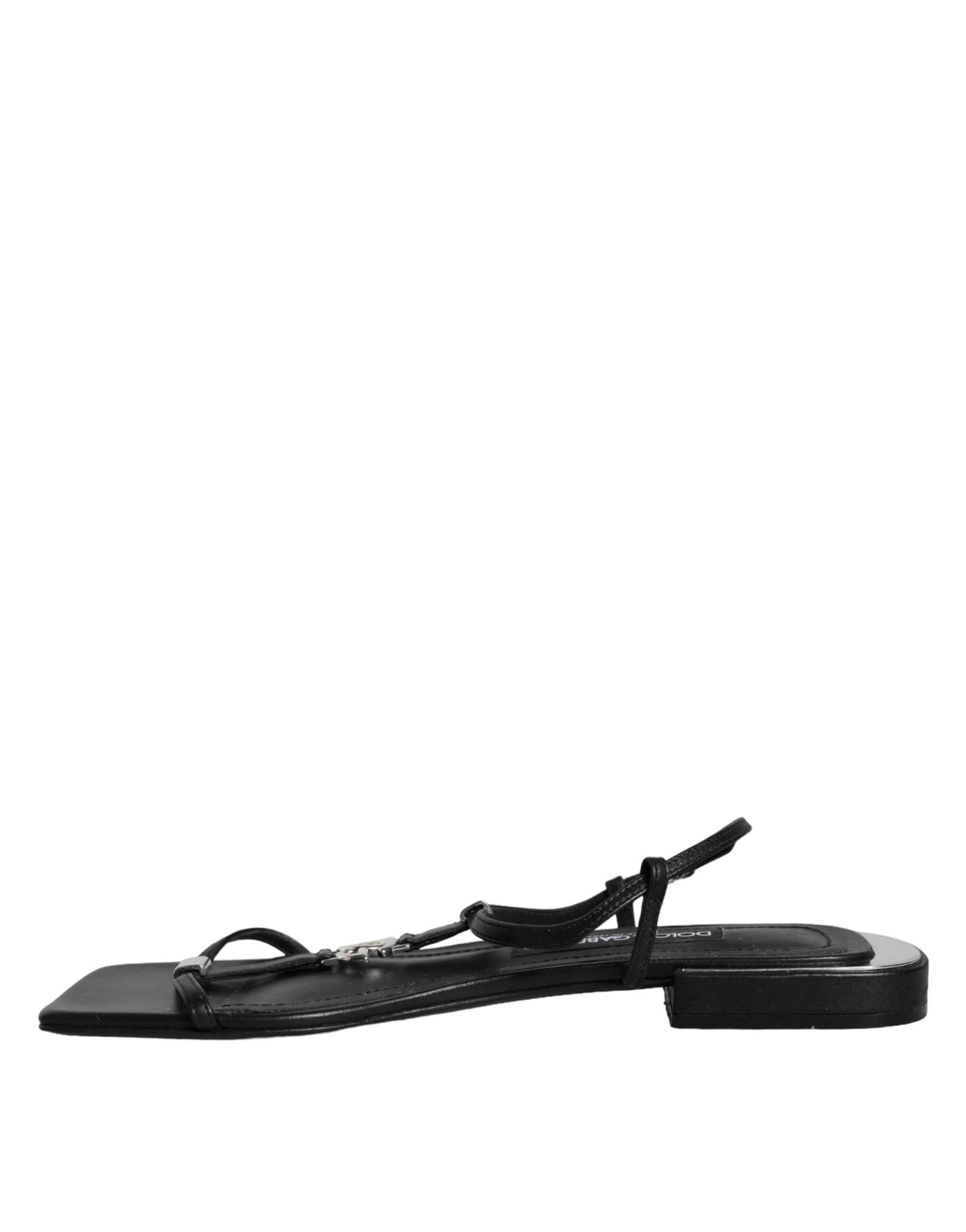 Dolce & Gabbana Black Leather Logo Ankle Strap Keira Sandals Shoes - Hilstor