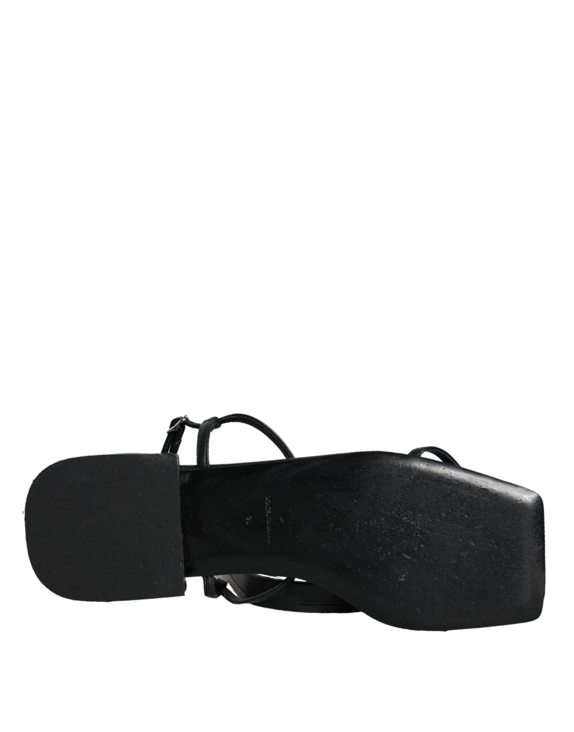 Dolce & Gabbana Black Leather Logo Ankle Strap Keira Sandals Shoes - Hilstor