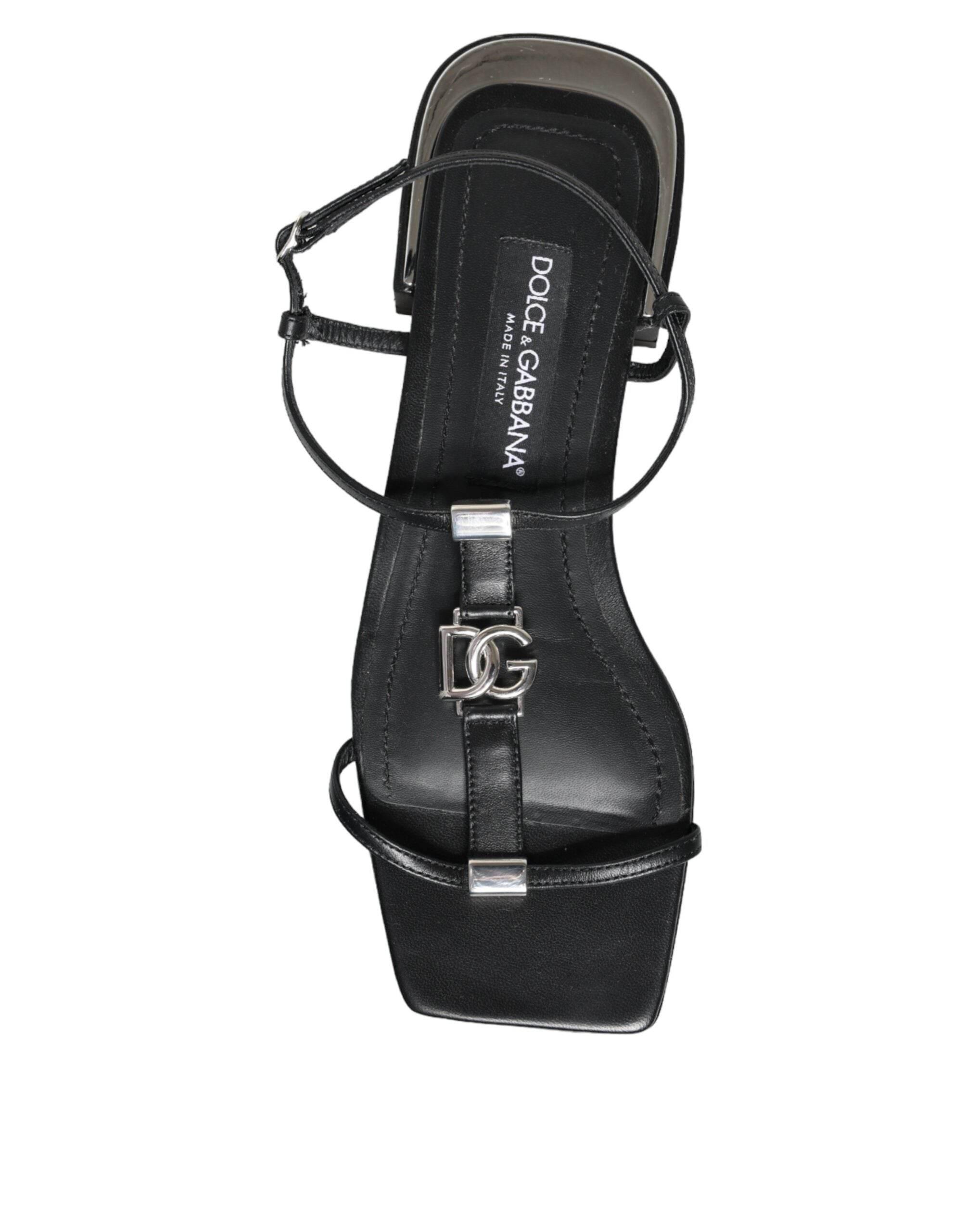 Dolce & Gabbana Black Leather Logo Ankle Strap Keira Sandals Shoes - Hilstor