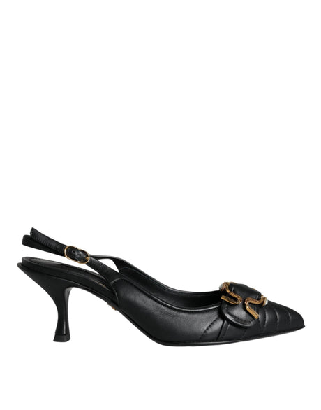 Dolce & Gabbana Black Devotion Leather Heels Slingback Shoes - Hilstor