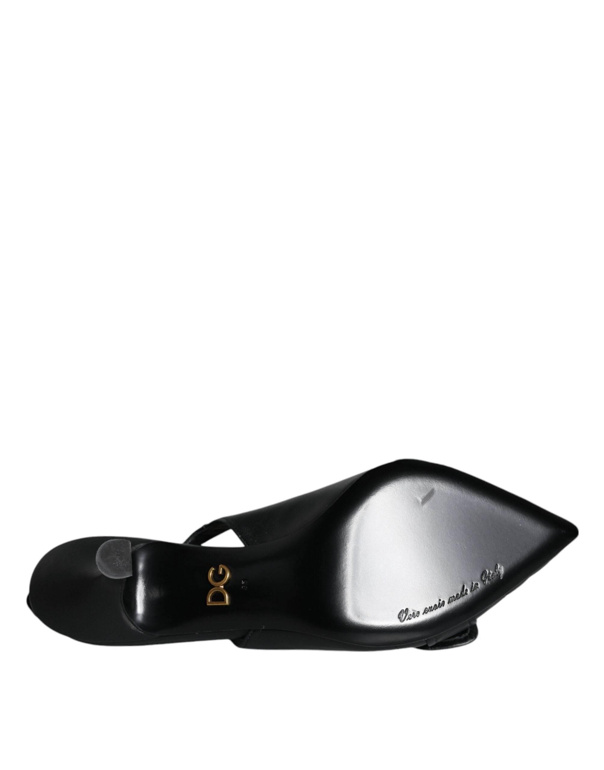 Dolce & Gabbana Black Devotion Leather Heels Slingback Shoes - Hilstor