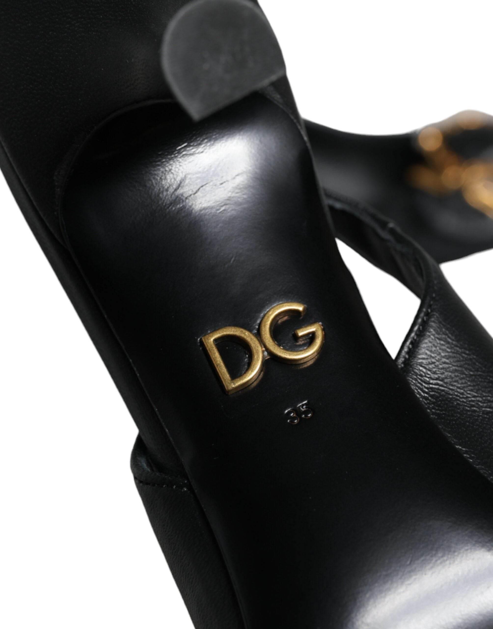 Dolce & Gabbana Black Devotion Leather Heels Slingback Shoes - Hilstor