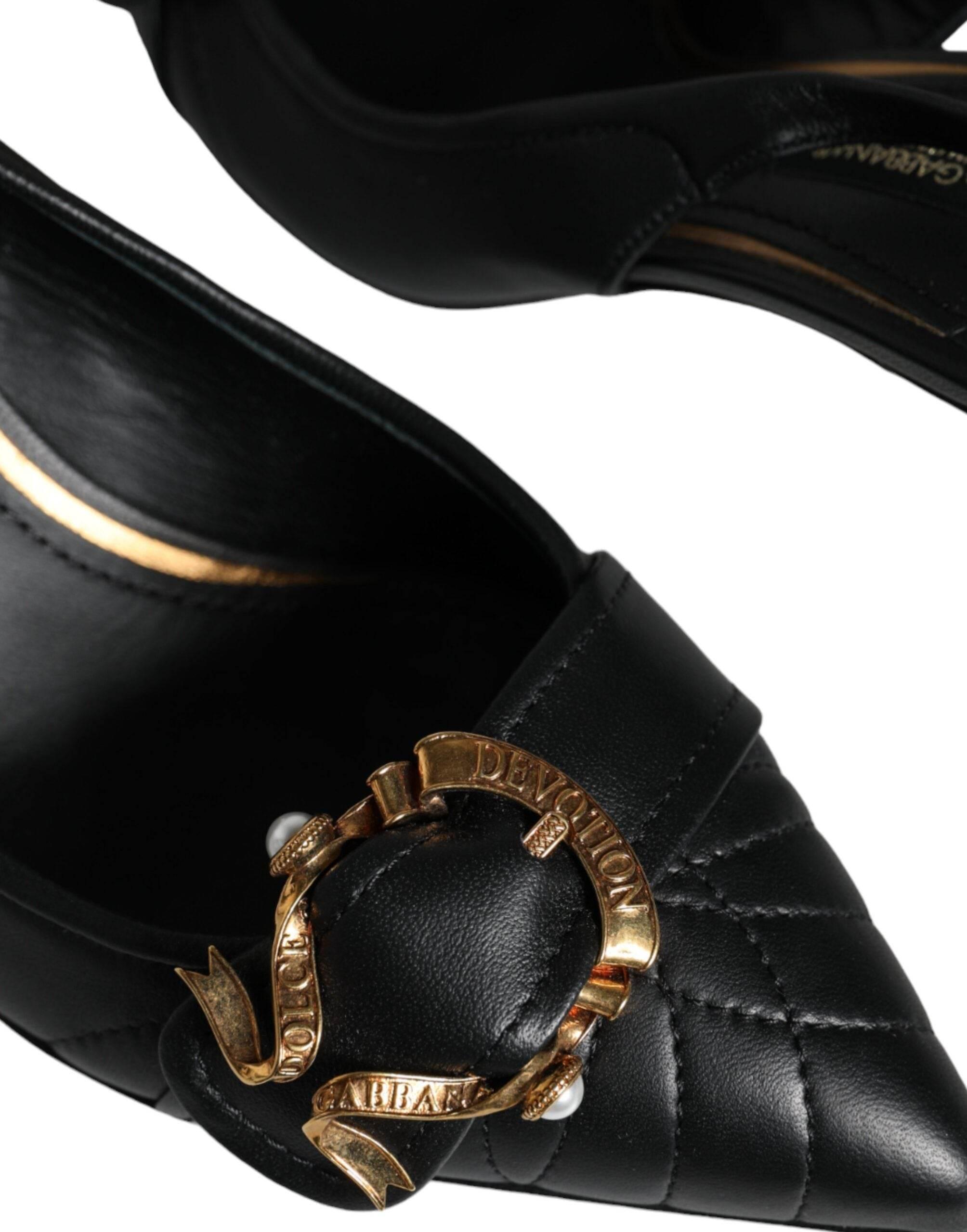 Dolce & Gabbana Black Devotion Leather Heels Slingback Shoes - Hilstor