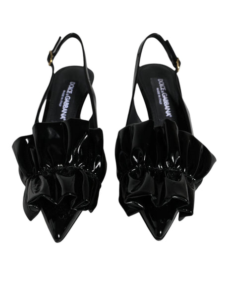 Dolce & Gabbana Black Patent Leather Heels Slingback Shoes - Hilstor