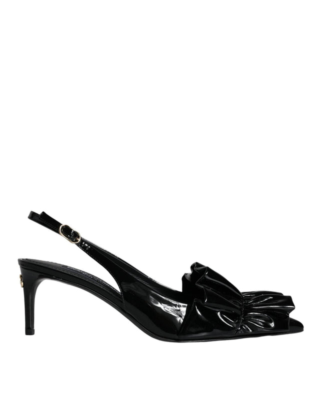 Dolce & Gabbana Black Patent Leather Heels Slingback Shoes - Hilstor