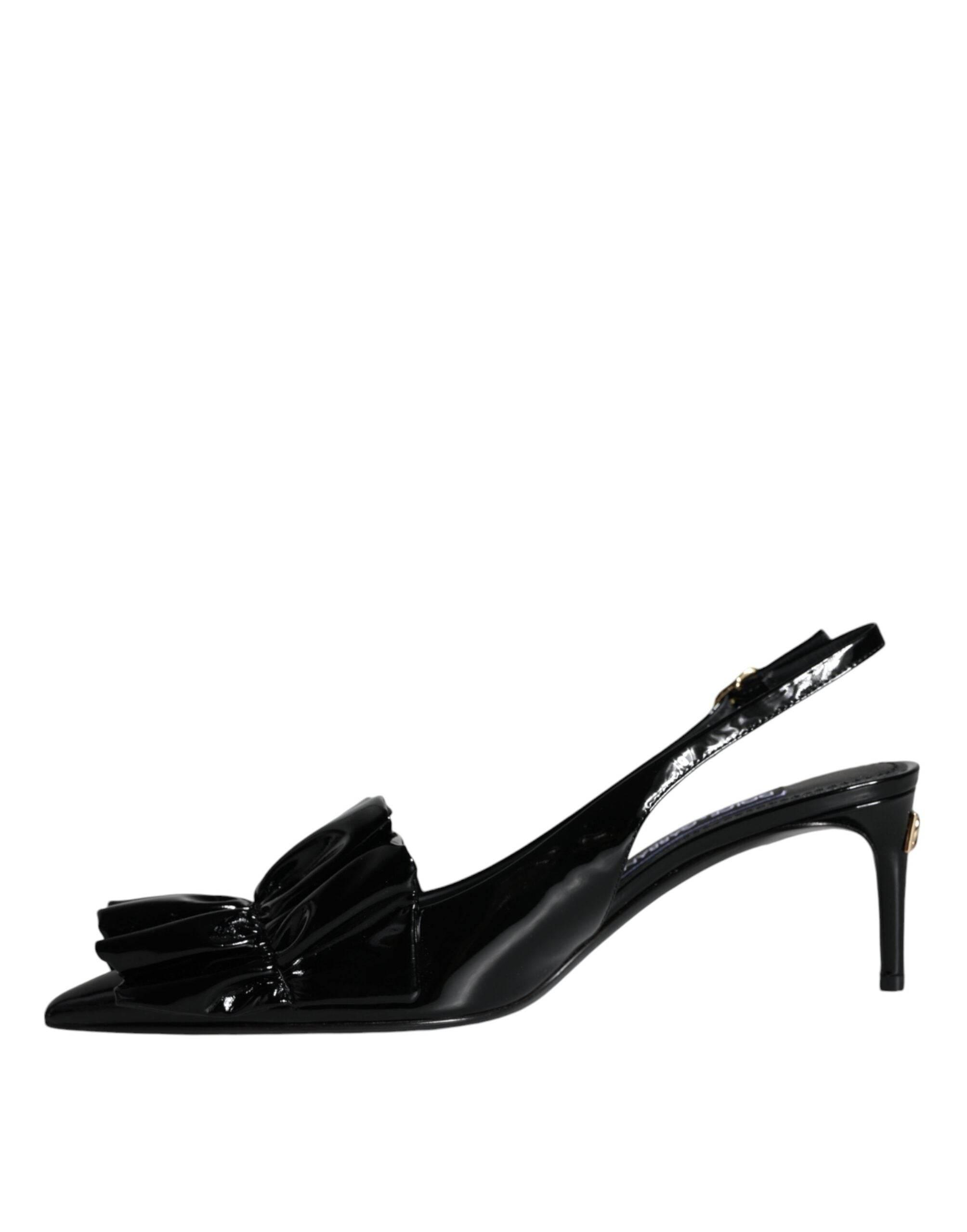 Dolce & Gabbana Black Patent Leather Heels Slingback Shoes - Hilstor