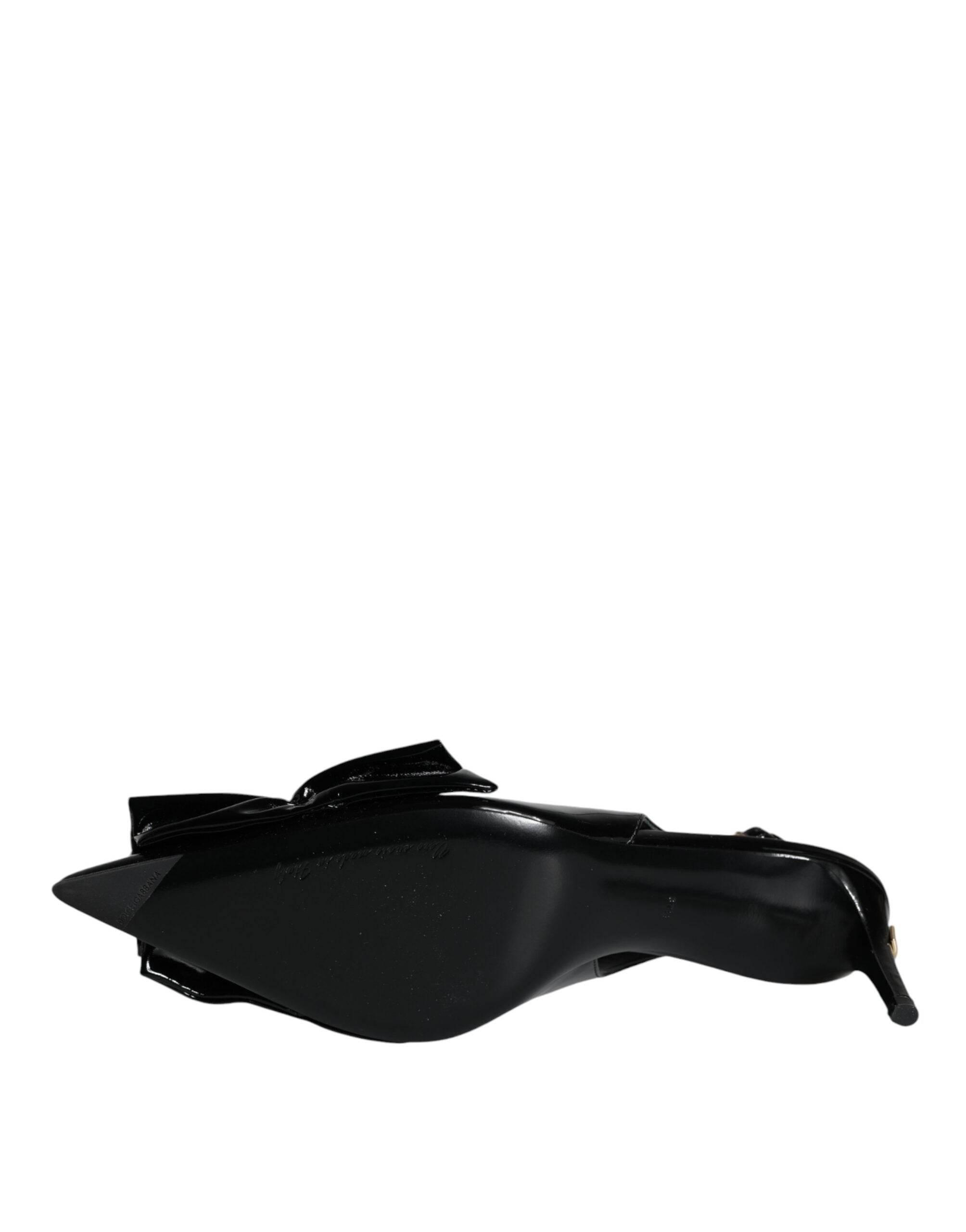 Dolce & Gabbana Black Patent Leather Heels Slingback Shoes - Hilstor