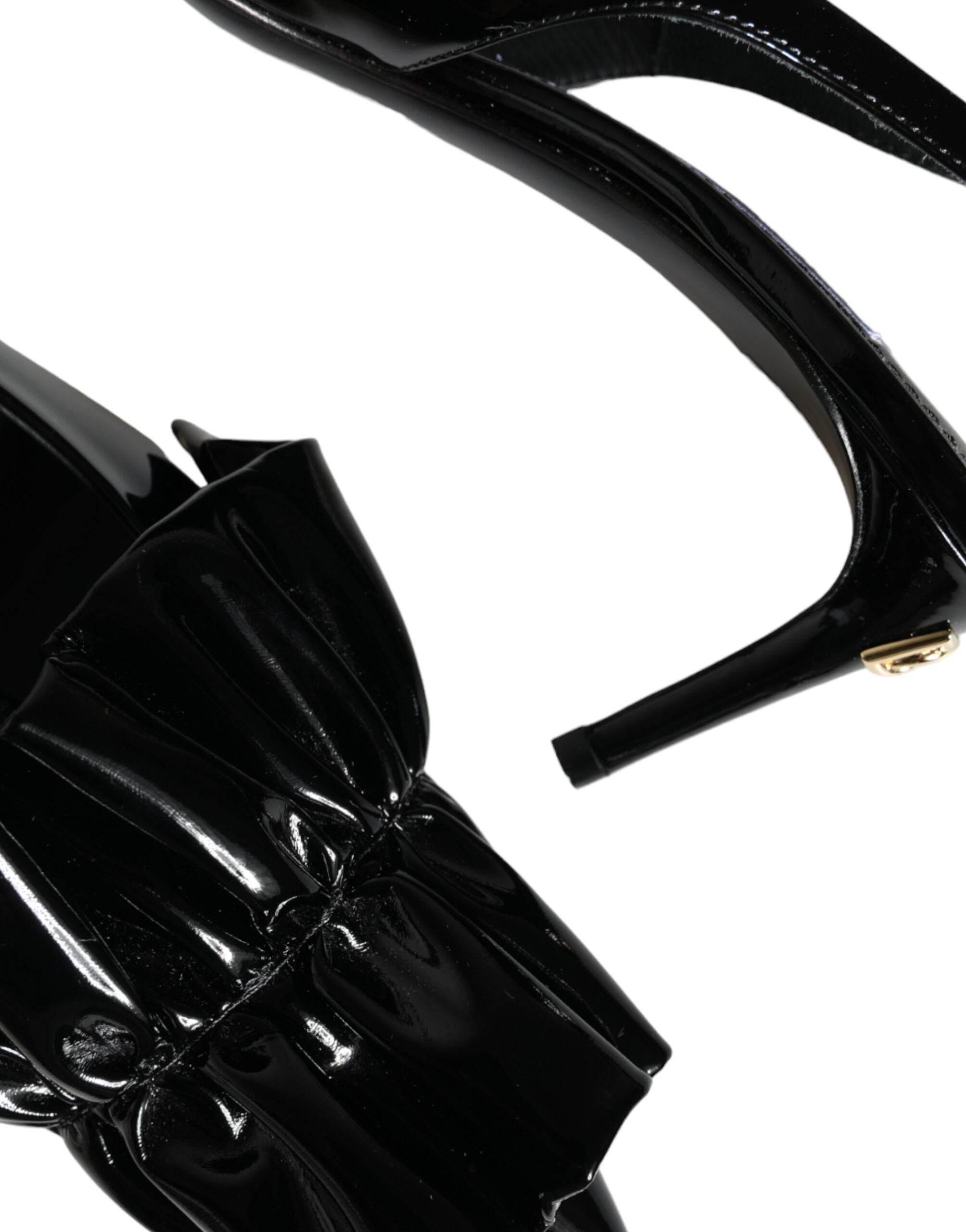 Dolce & Gabbana Black Patent Leather Heels Slingback Shoes - Hilstor