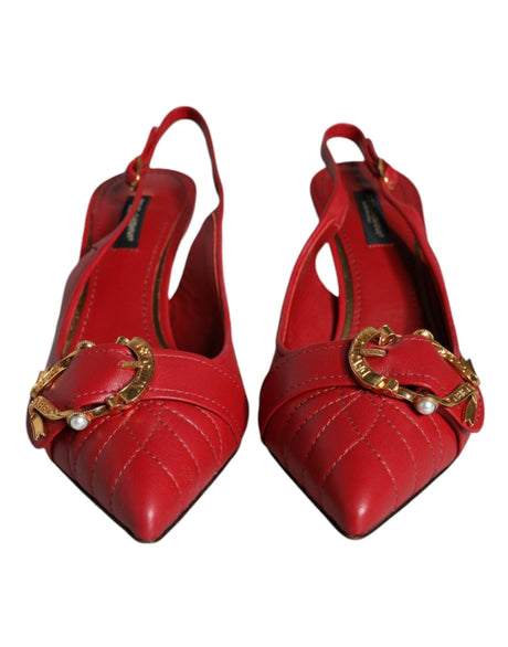Dolce & Gabbana Red Devotion Leather Heels Slingback Shoes - Hilstor