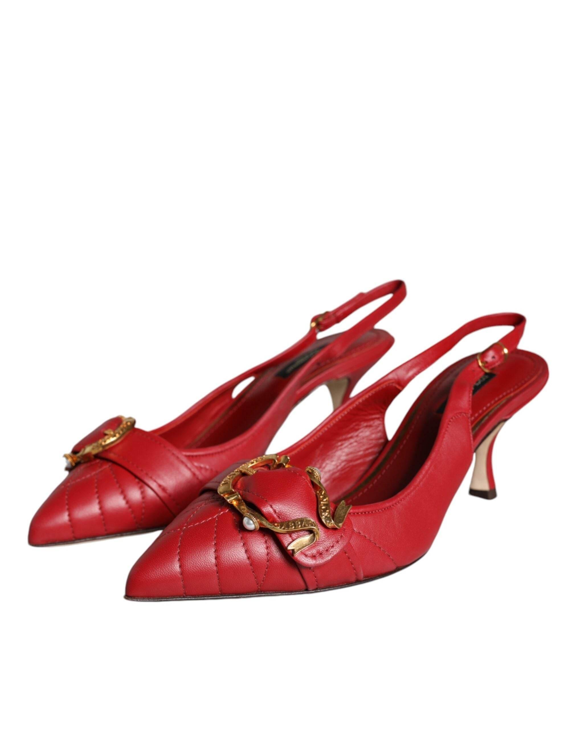 Dolce & Gabbana Red Devotion Leather Heels Slingback Shoes - Hilstor