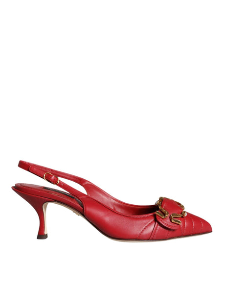 Dolce & Gabbana Red Devotion Leather Heels Slingback Shoes - Hilstor
