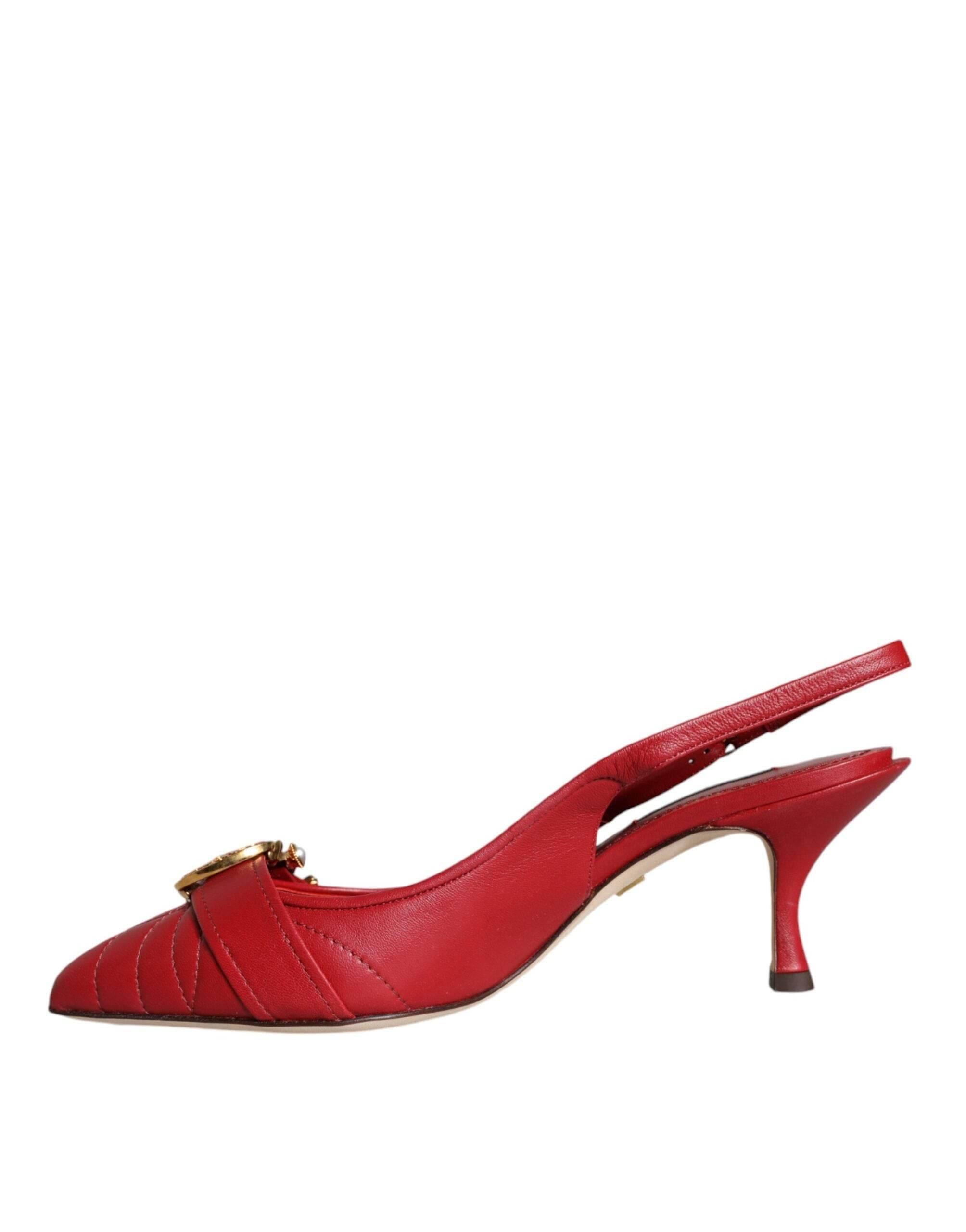 Dolce & Gabbana Red Devotion Leather Heels Slingback Shoes - Hilstor