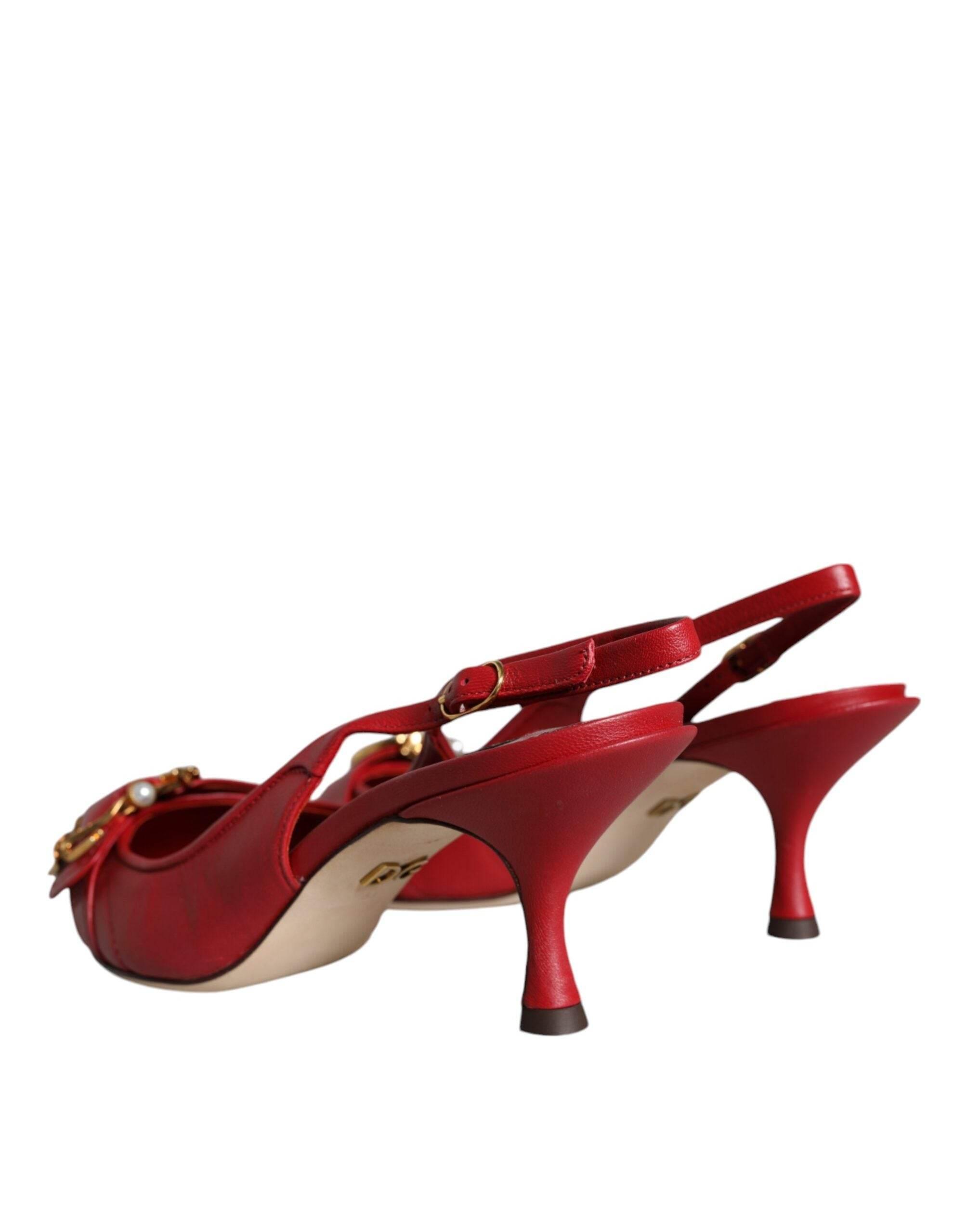 Dolce & Gabbana Red Devotion Leather Heels Slingback Shoes - Hilstor