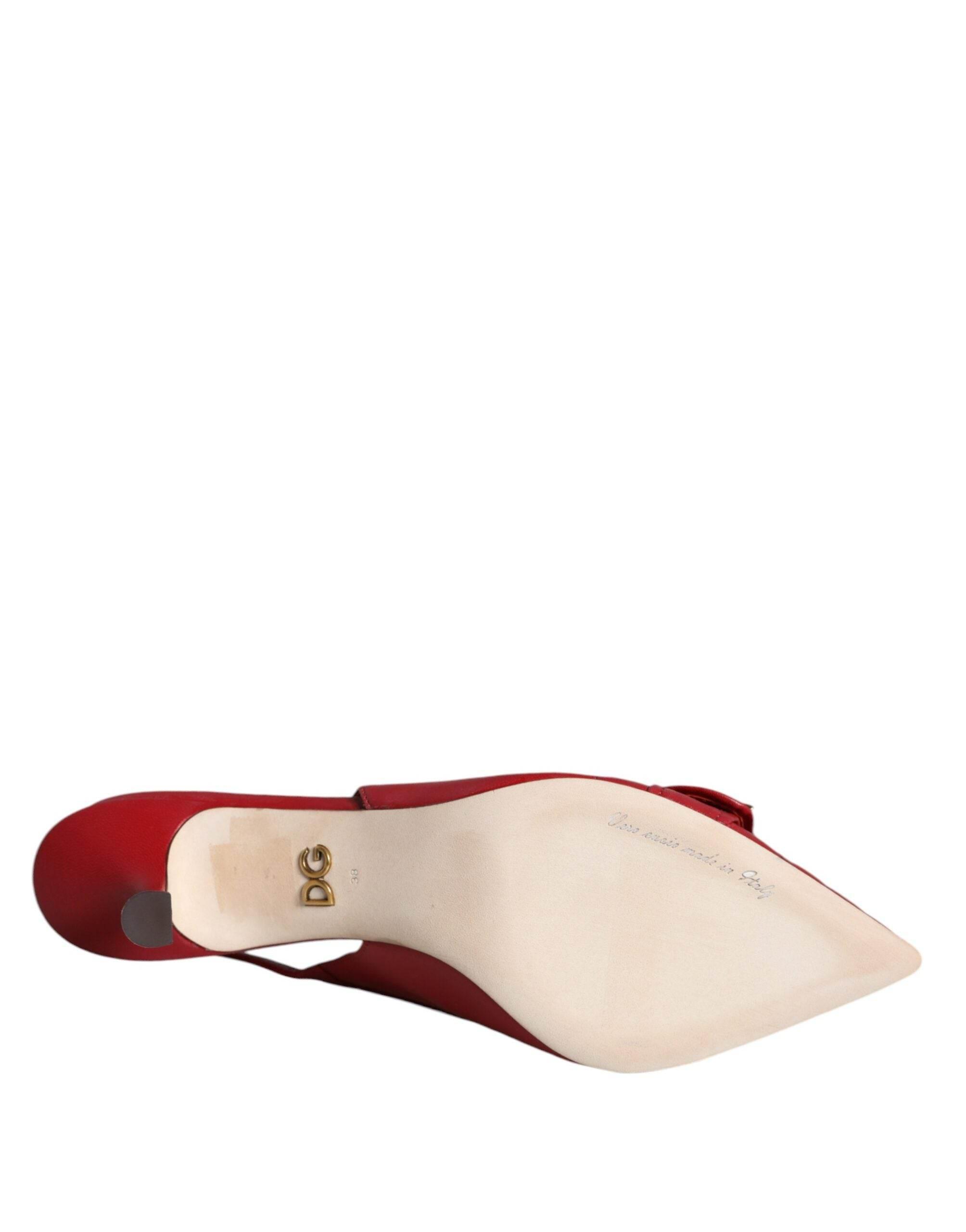 Dolce & Gabbana Red Devotion Leather Heels Slingback Shoes - Hilstor