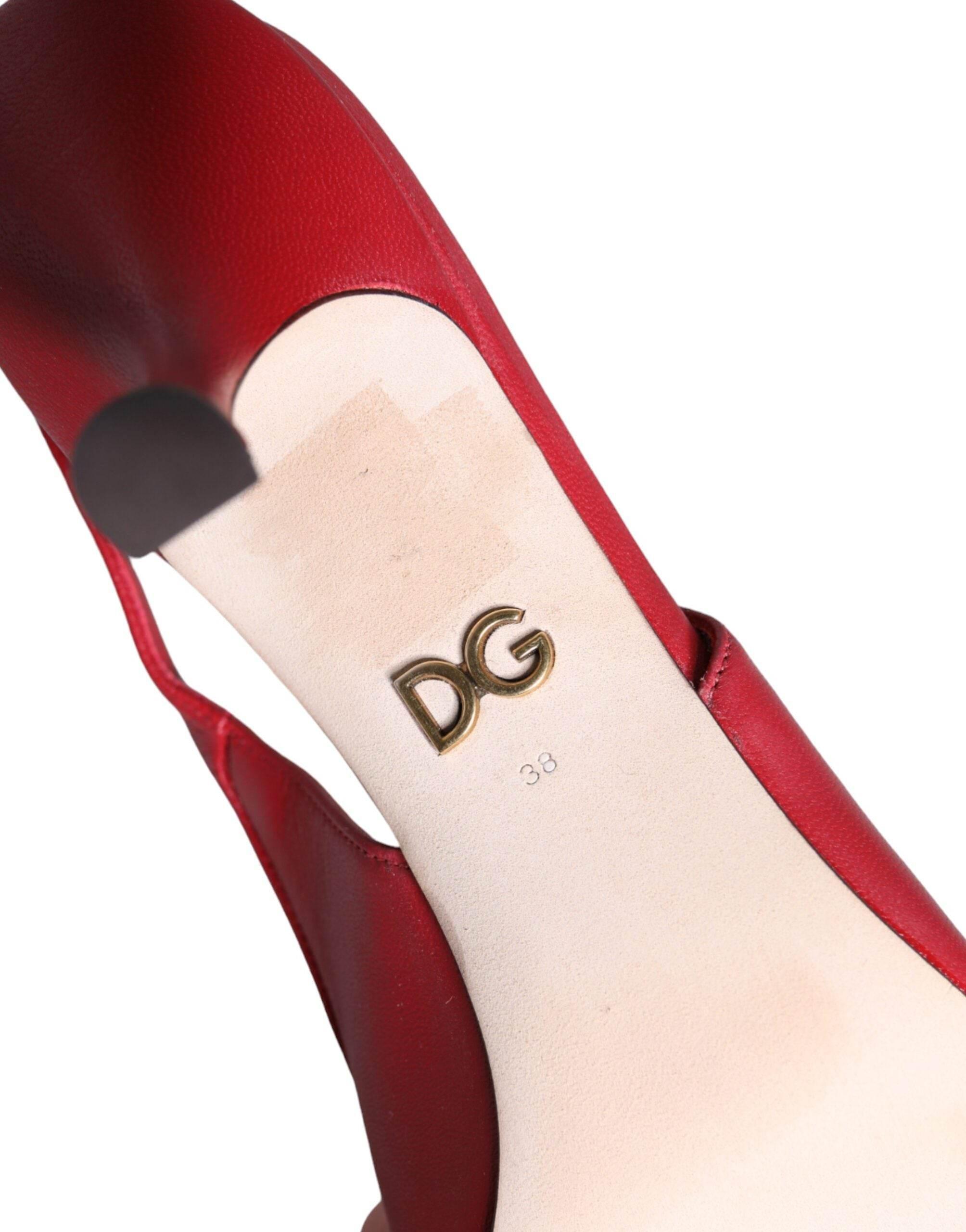Dolce & Gabbana Red Devotion Leather Heels Slingback Shoes - Hilstor