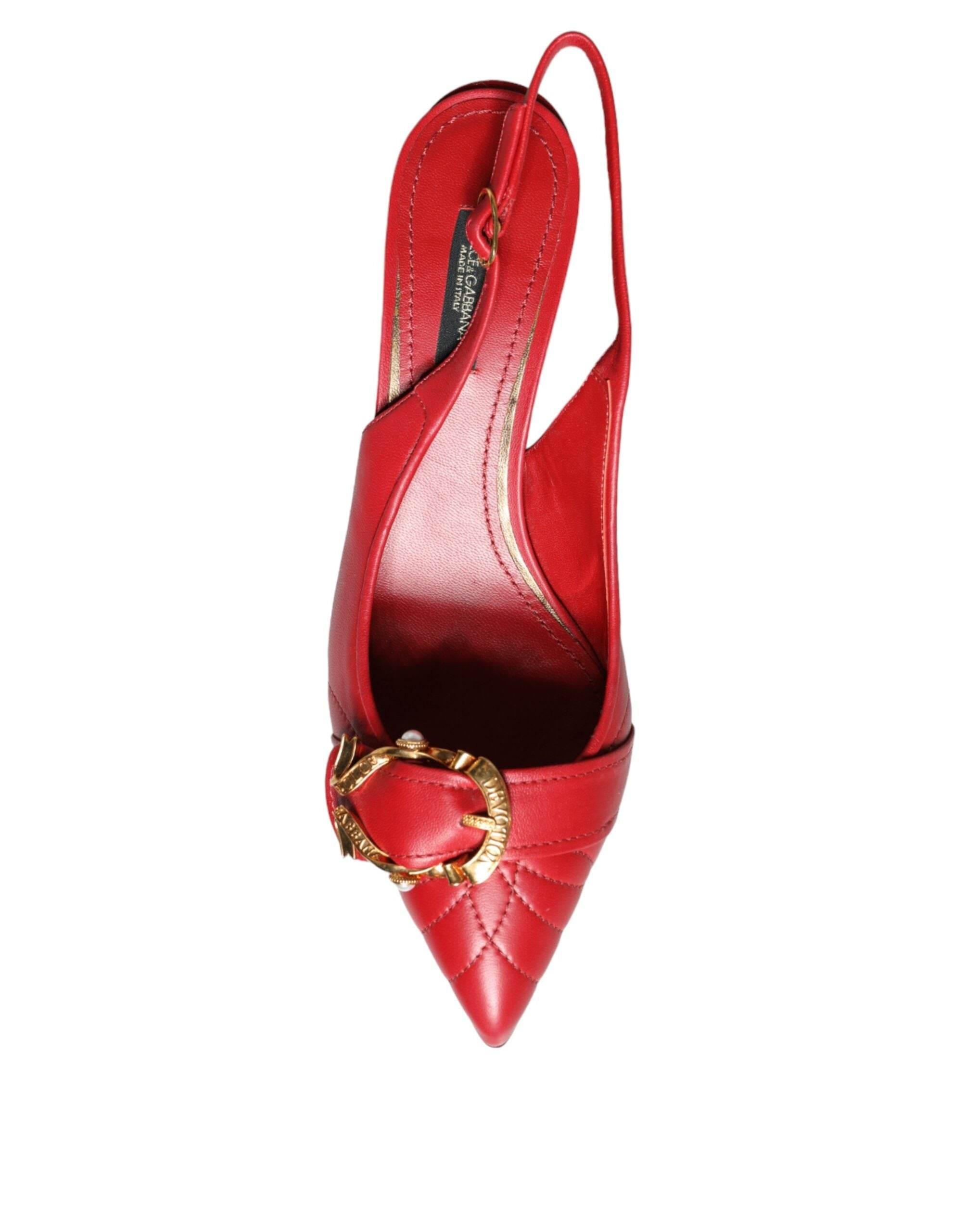 Dolce & Gabbana Red Devotion Leather Heels Slingback Shoes - Hilstor