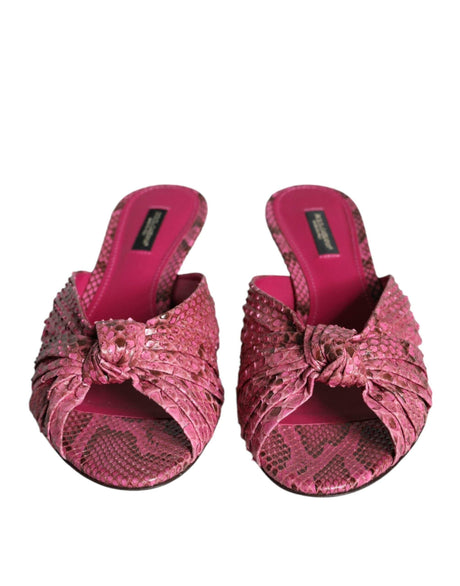 Dolce & Gabbana Pink Python Leather Kitten Heels Slides Shoes - Hilstor