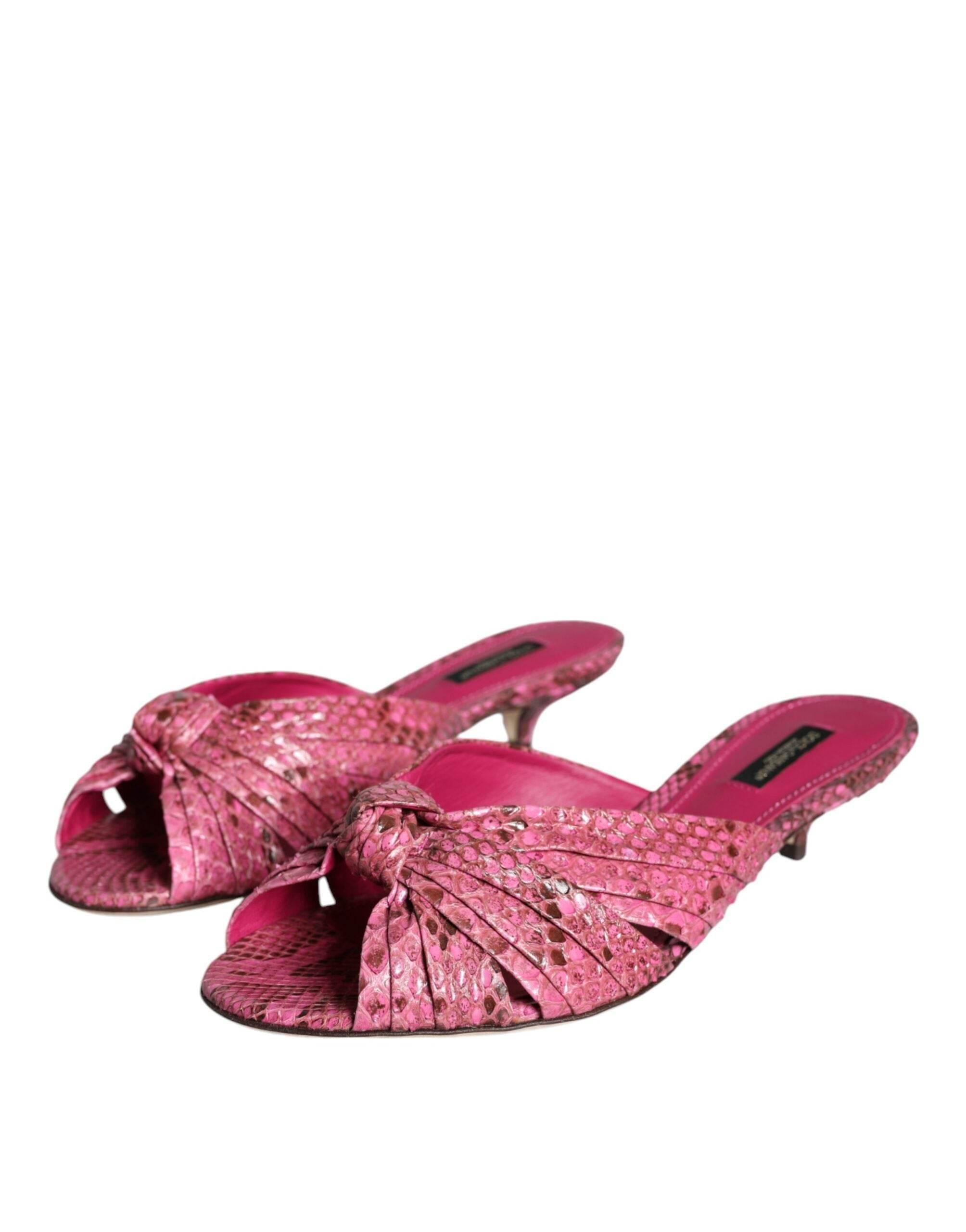 Dolce & Gabbana Pink Python Leather Kitten Heels Slides Shoes - Hilstor