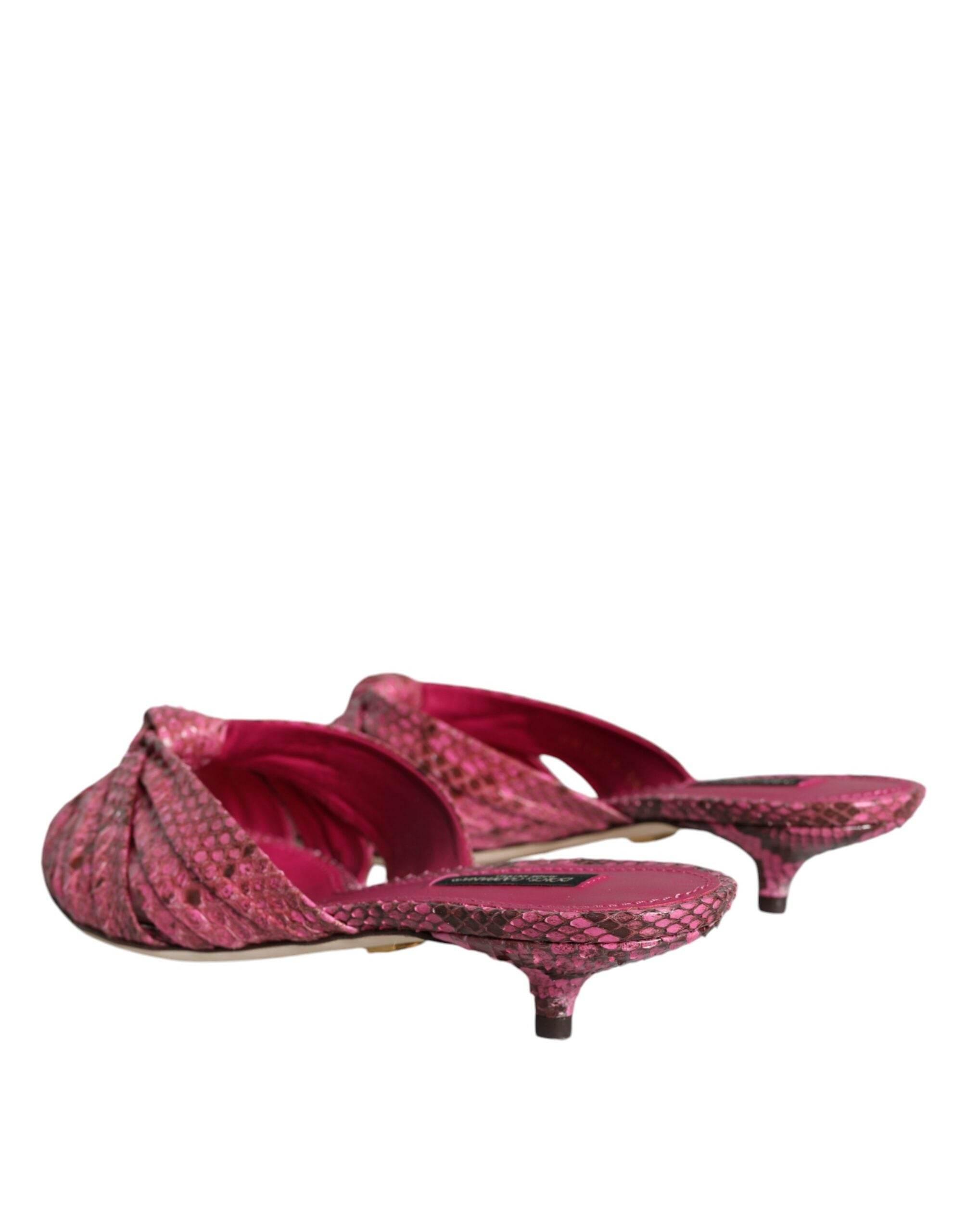 Dolce & Gabbana Pink Python Leather Kitten Heels Slides Shoes - Hilstor