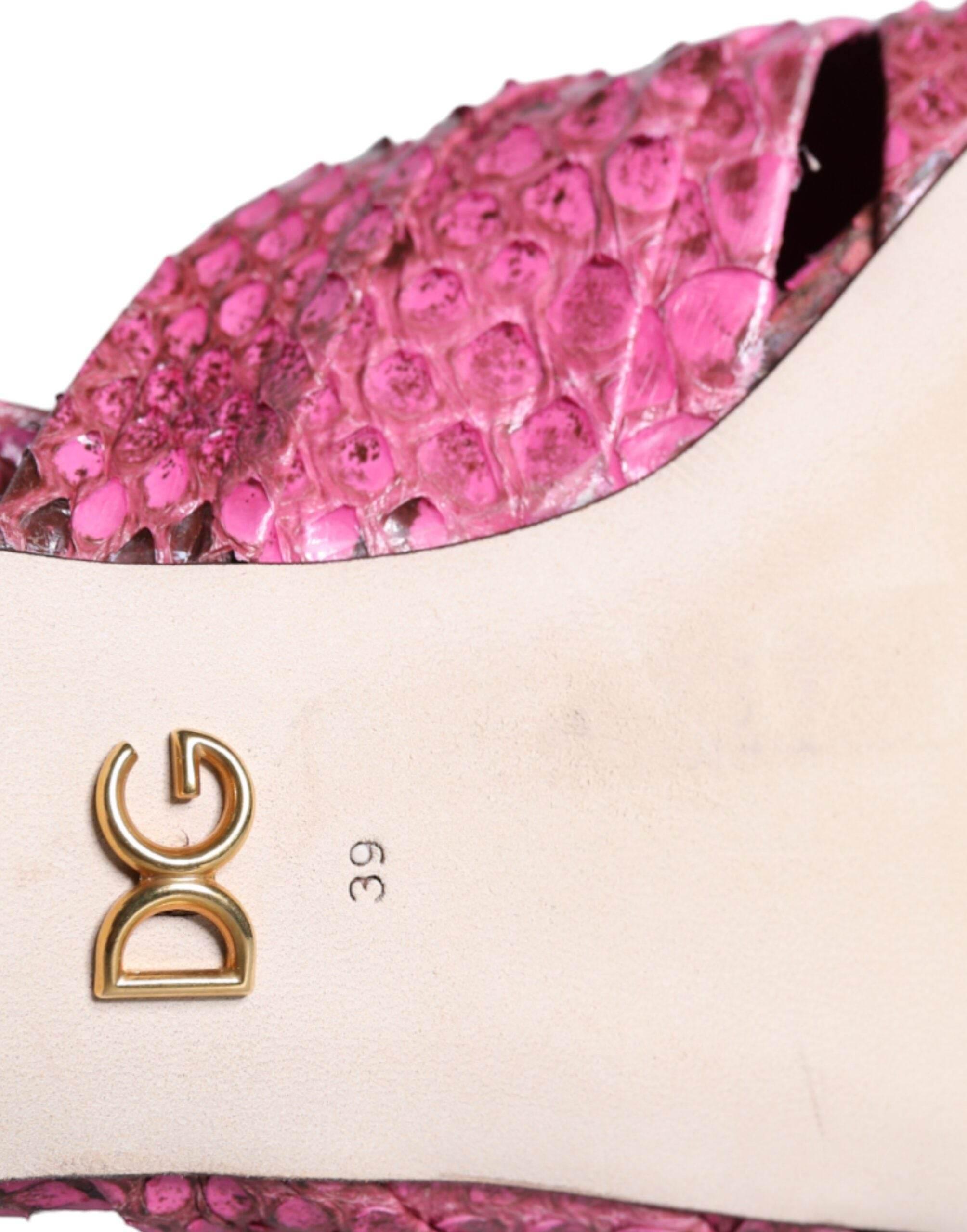 Dolce & Gabbana Pink Python Leather Kitten Heels Slides Shoes - Hilstor