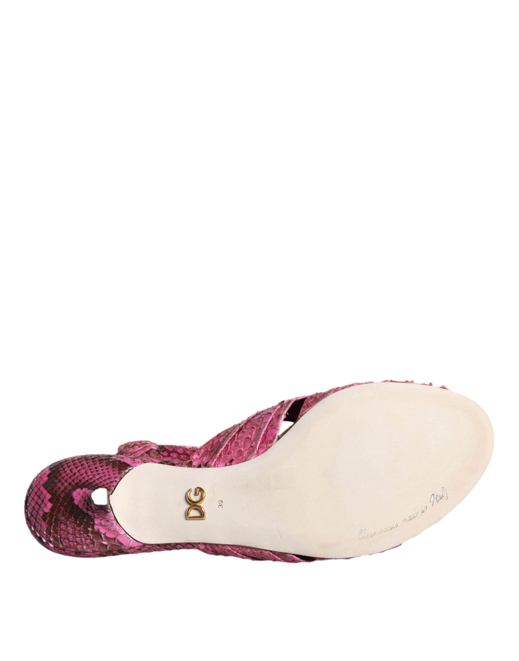 Dolce & Gabbana Pink Python Leather Kitten Heels Slides Shoes - Hilstor