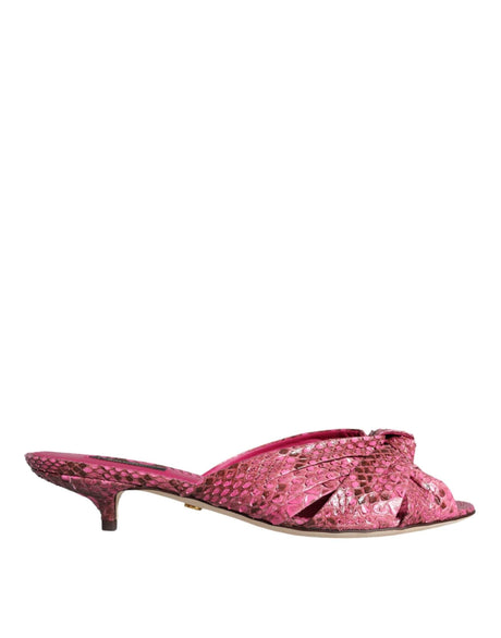 Dolce & Gabbana Pink Python Leather Kitten Heels Slides Shoes - Hilstor