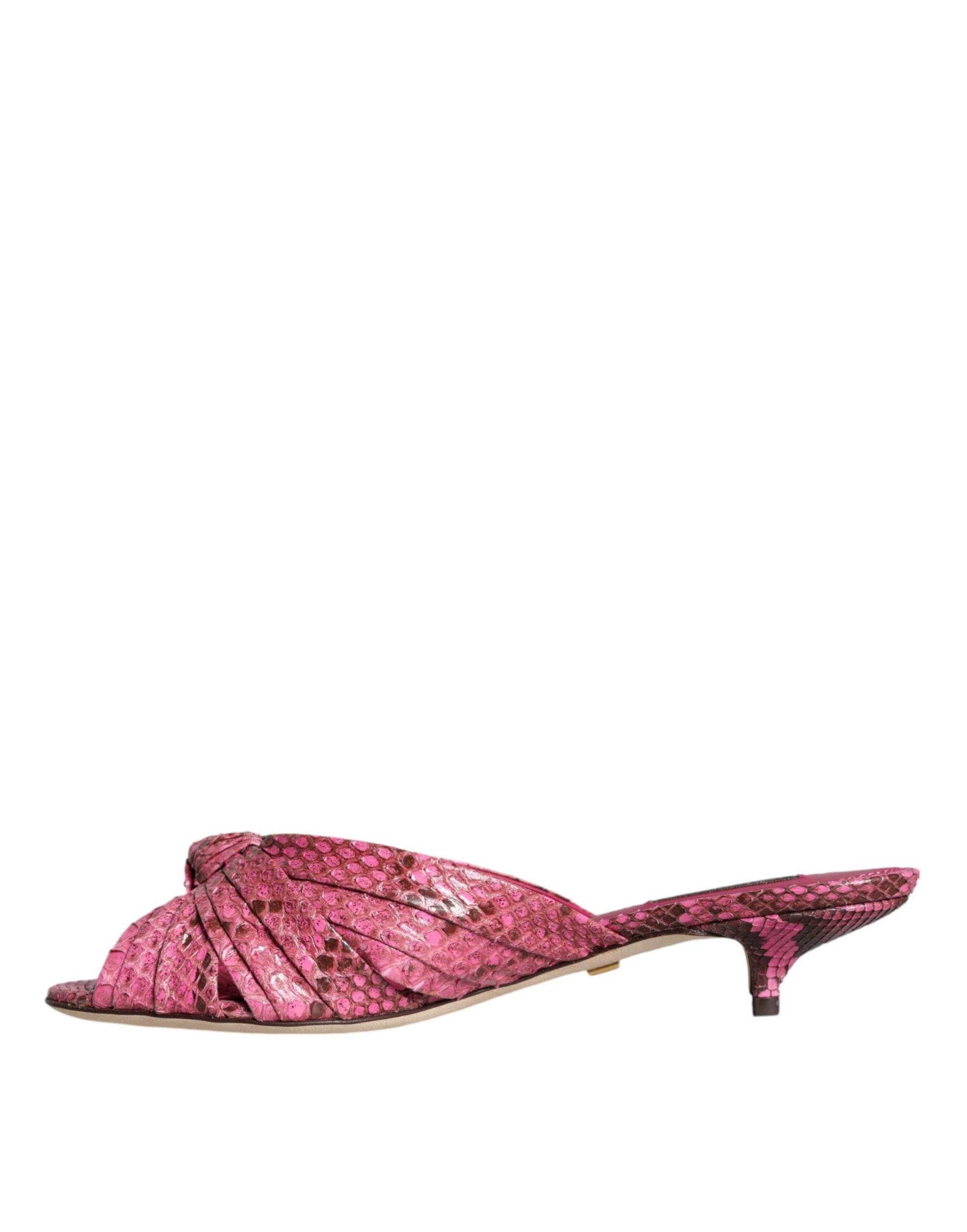 Dolce & Gabbana Pink Python Leather Kitten Heels Slides Shoes - Hilstor