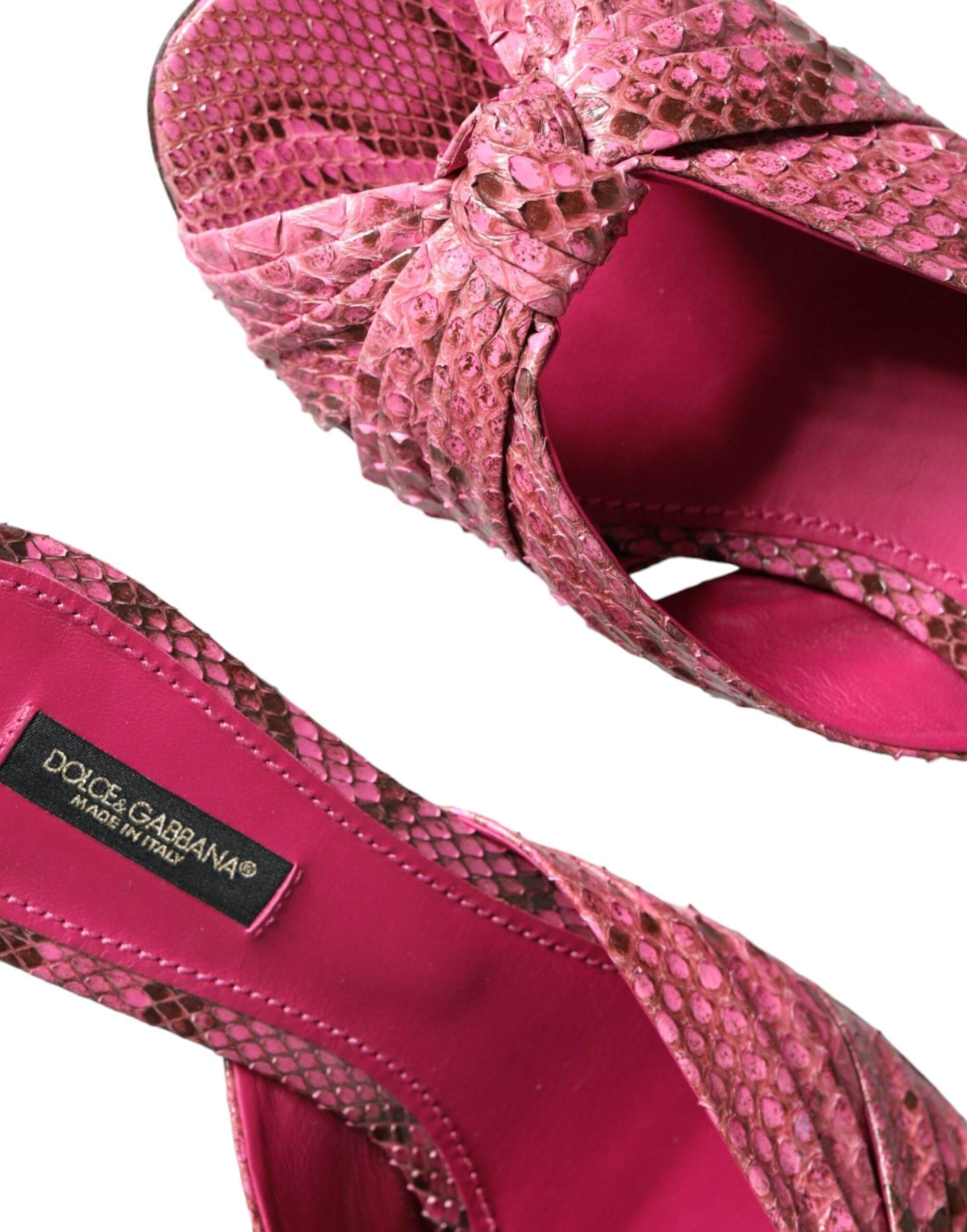 Dolce & Gabbana Pink Python Leather Kitten Heels Slides Shoes - Hilstor