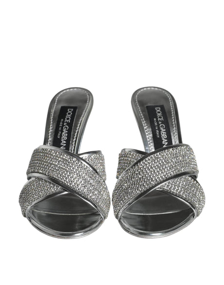 Dolce & Gabbana Silver Crystals Keira Heels Slides Shoes - Hilstor