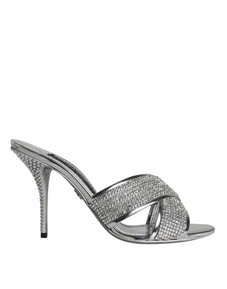 Dolce & Gabbana Silver Crystals Keira Heels Slides Shoes - Hilstor