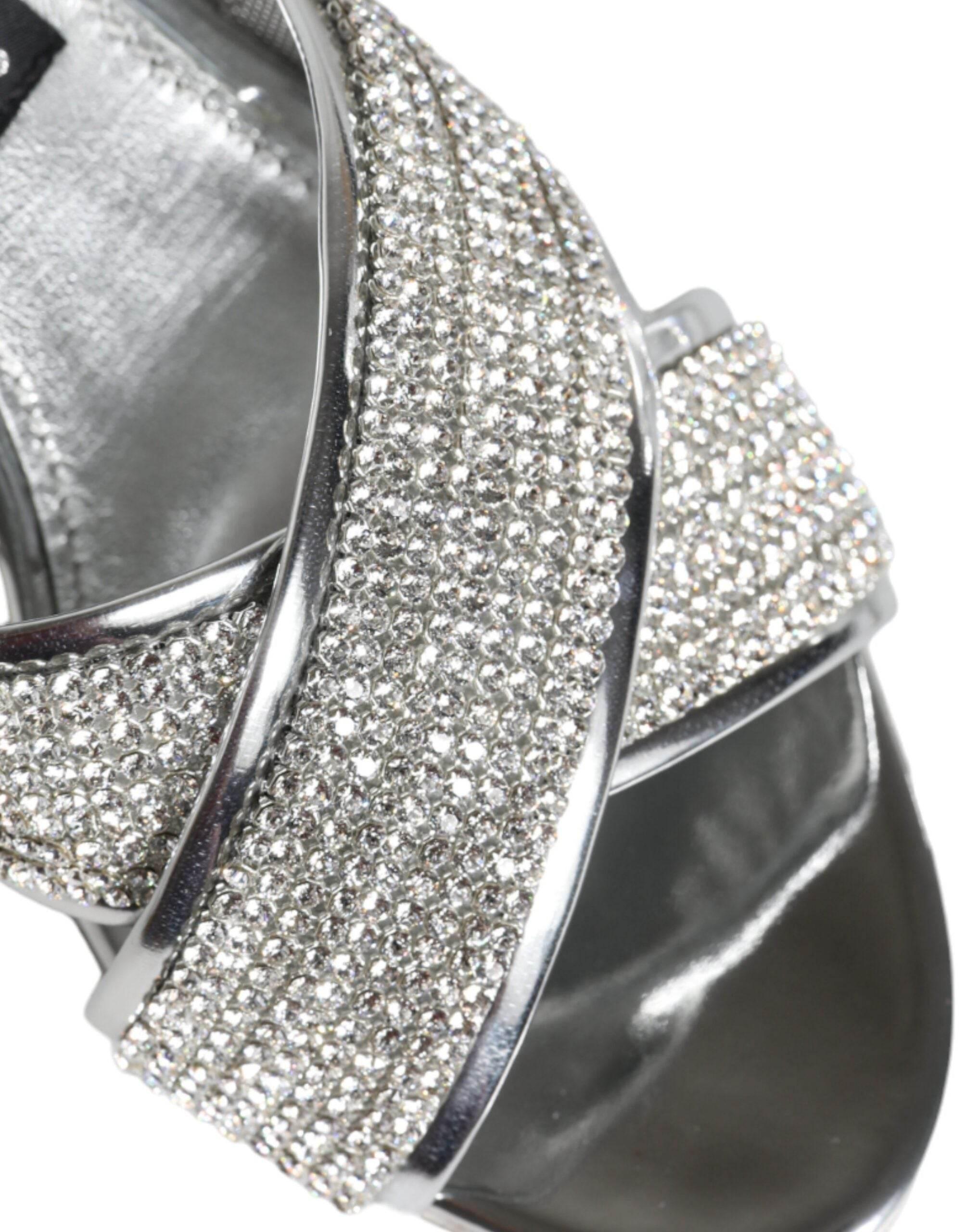Dolce & Gabbana Silver Crystals Keira Heels Slides Shoes - Hilstor