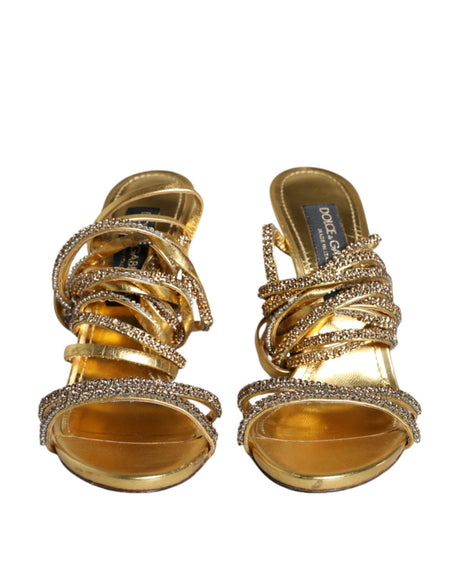 Dolce & Gabbana Gold Crystals Keira Heels Sandals Shoes - Hilstor