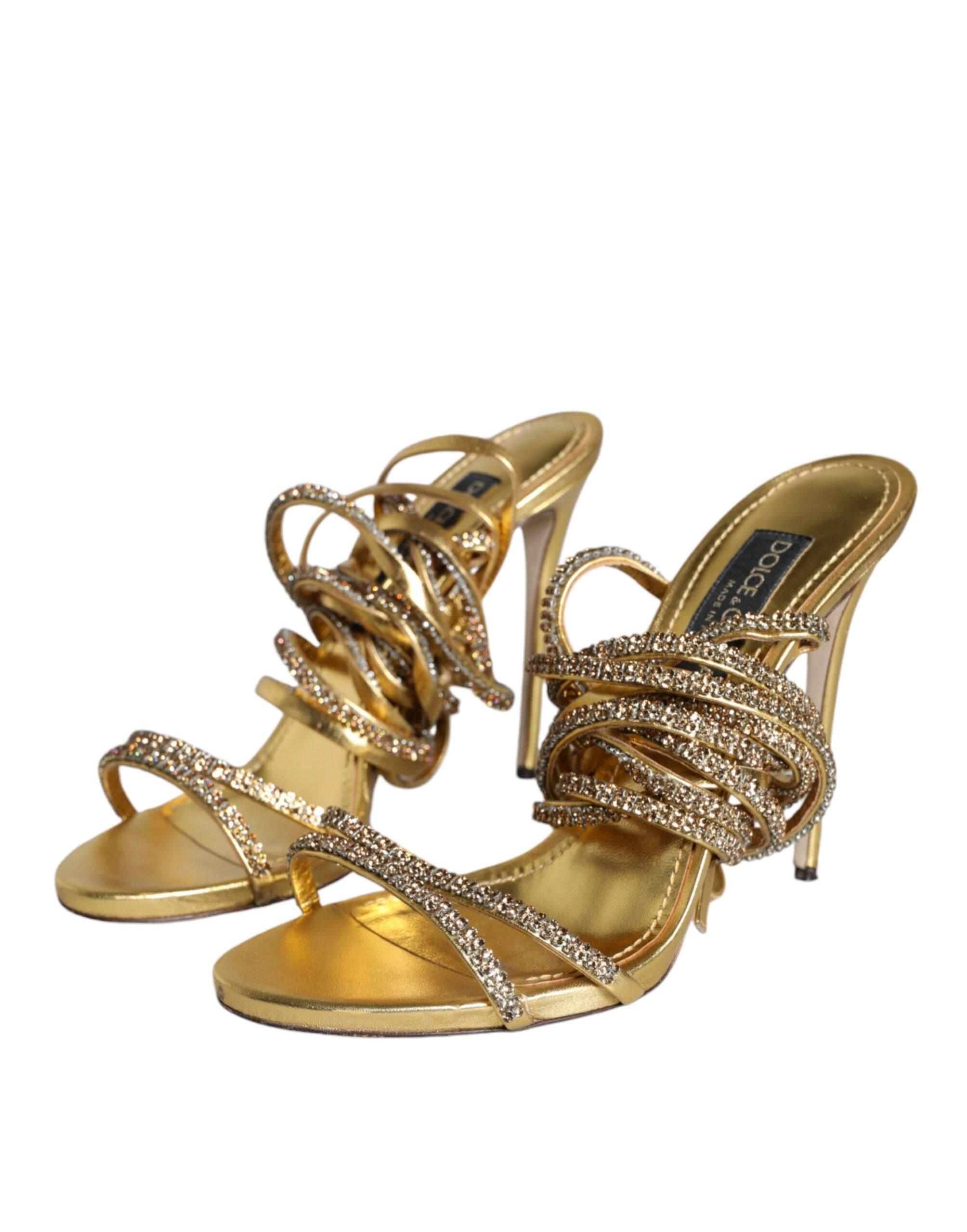 Dolce & Gabbana Gold Crystals Keira Heels Sandals Shoes - Hilstor
