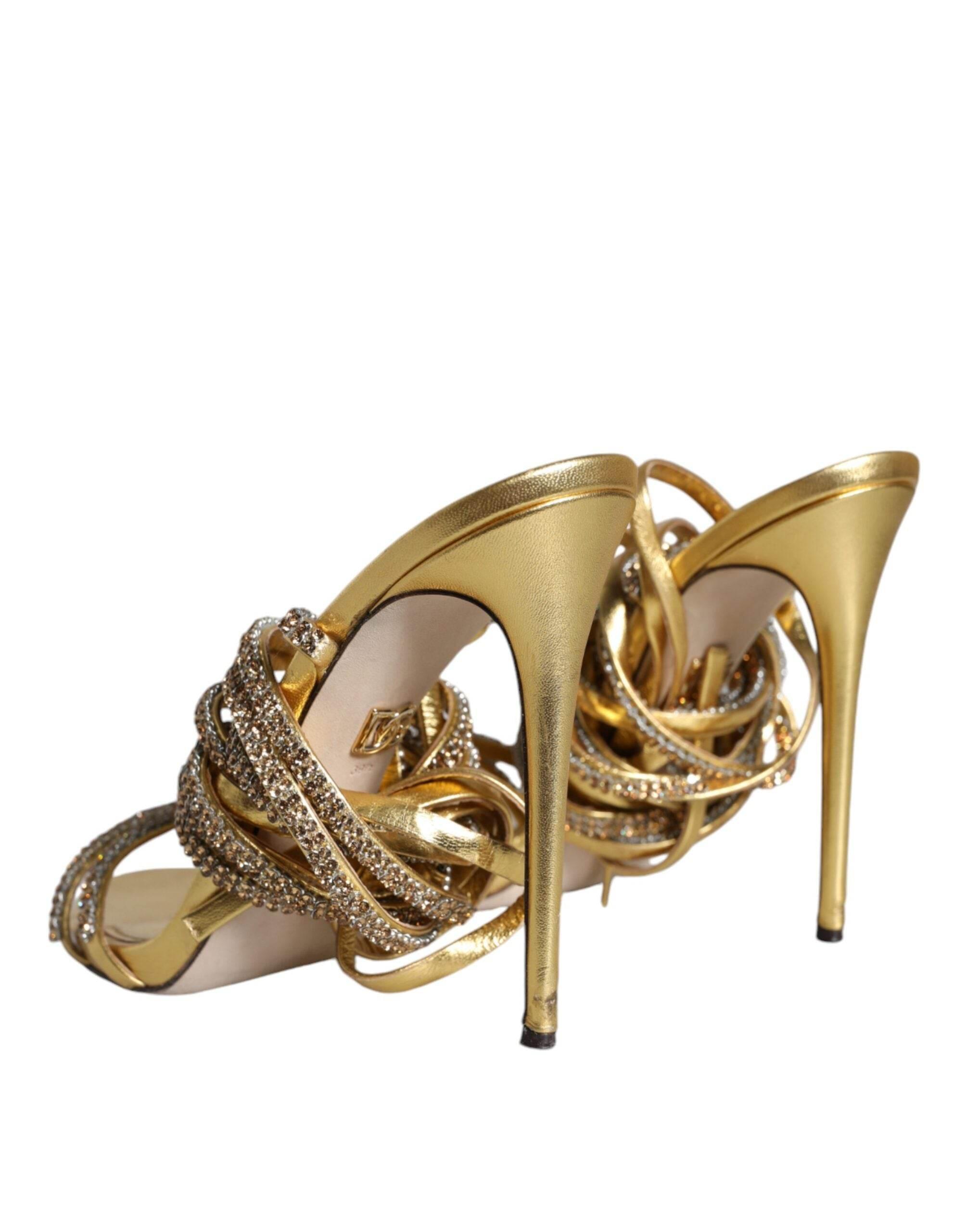 Dolce & Gabbana Gold Crystals Keira Heels Sandals Shoes - Hilstor
