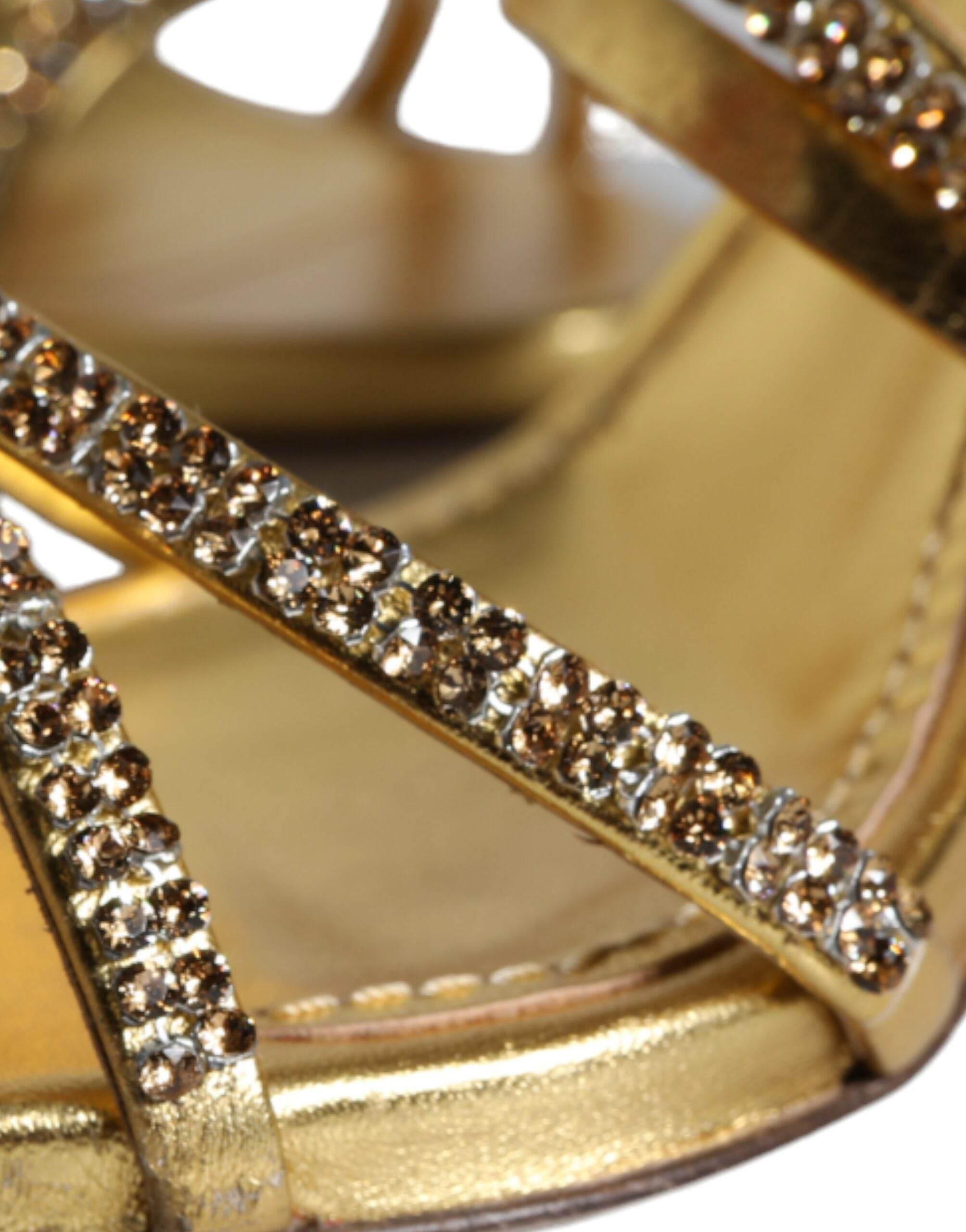 Dolce & Gabbana Gold Crystals Keira Heels Sandals Shoes - Hilstor