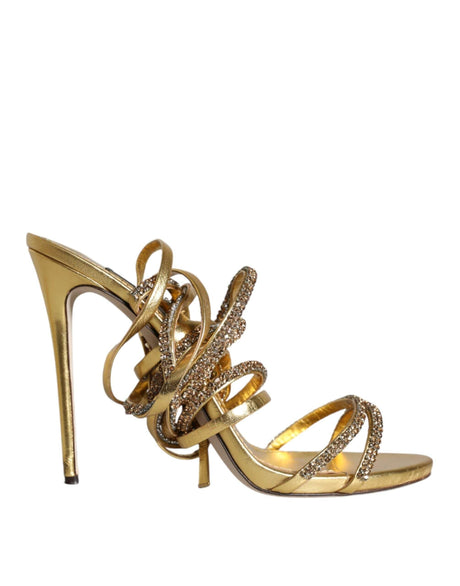 Dolce & Gabbana Gold Crystals Keira Heels Sandals Shoes - Hilstor