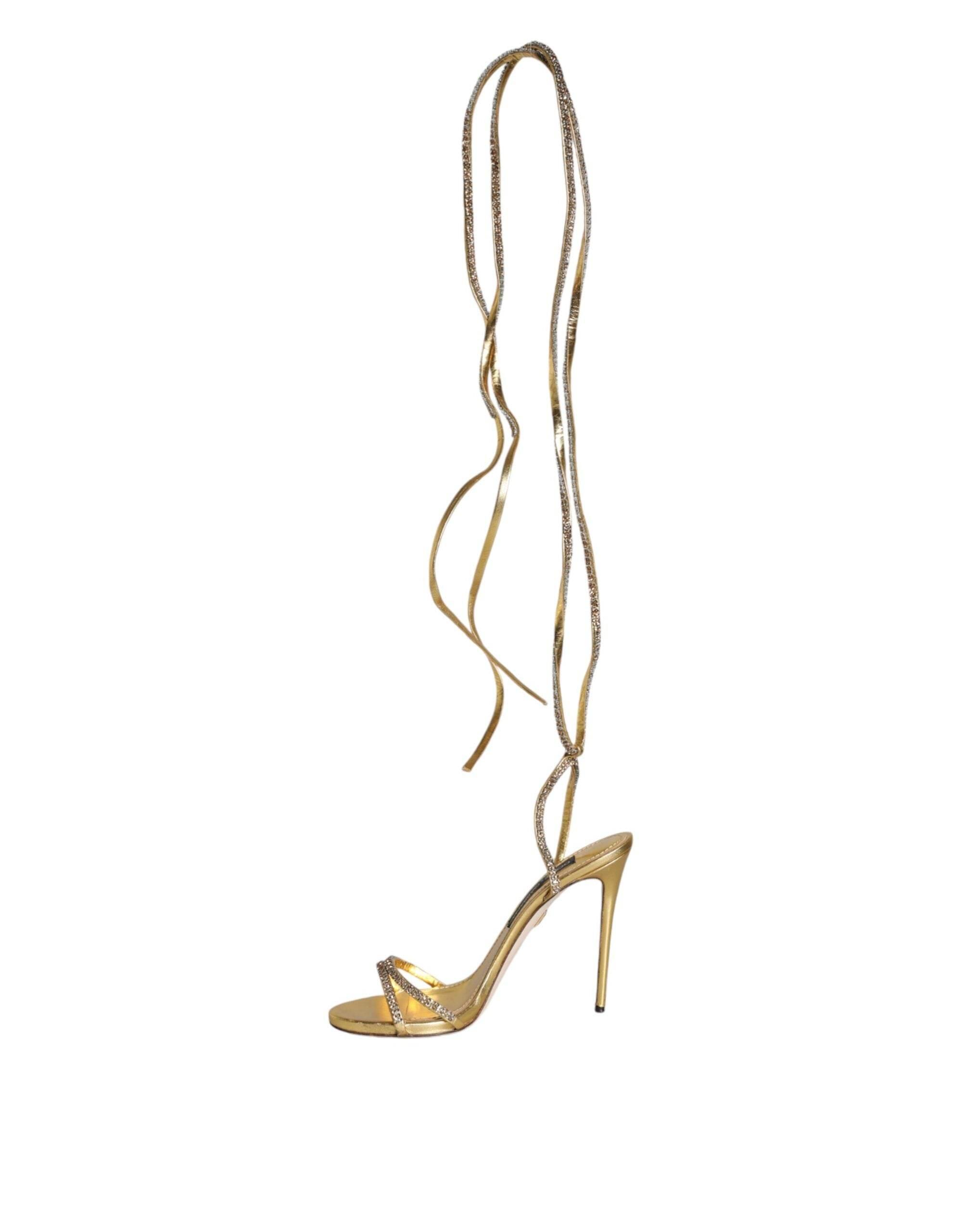 Dolce & Gabbana Gold Crystals Keira Heels Sandals Shoes - Hilstor