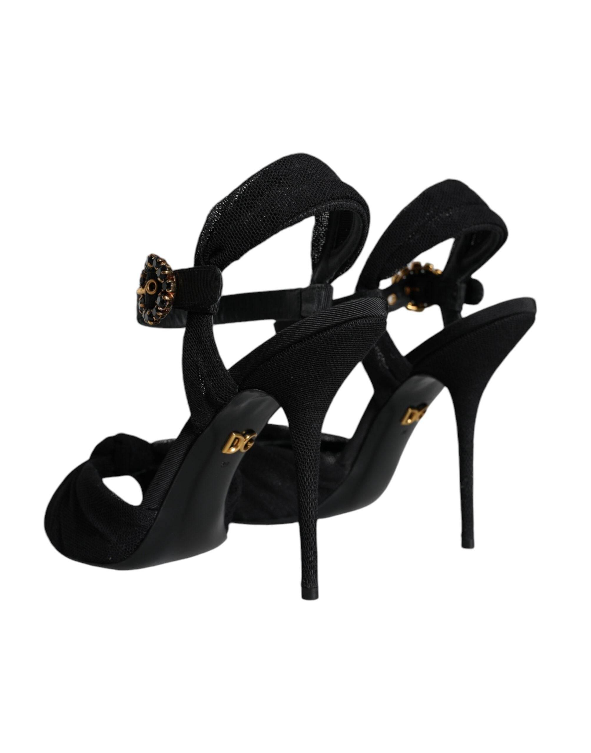 Dolce & Gabbana Black KEIRA Heels Ankle Strap Sandals Shoes - Hilstor