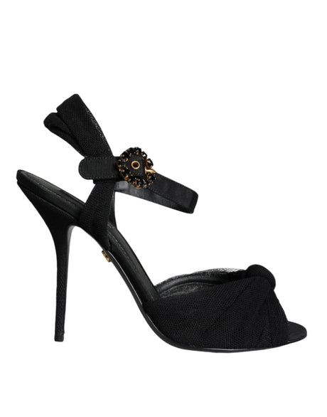 Dolce & Gabbana Black KEIRA Heels Ankle Strap Sandals Shoes - Hilstor
