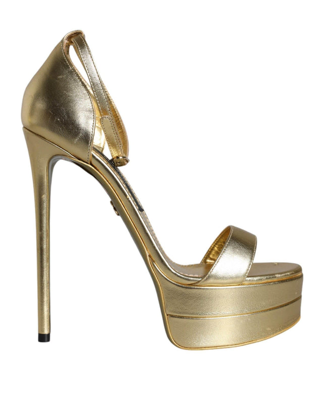 Dolce & Gabbana Gold Leather Platform Keira Sandals Shoes - Hilstor